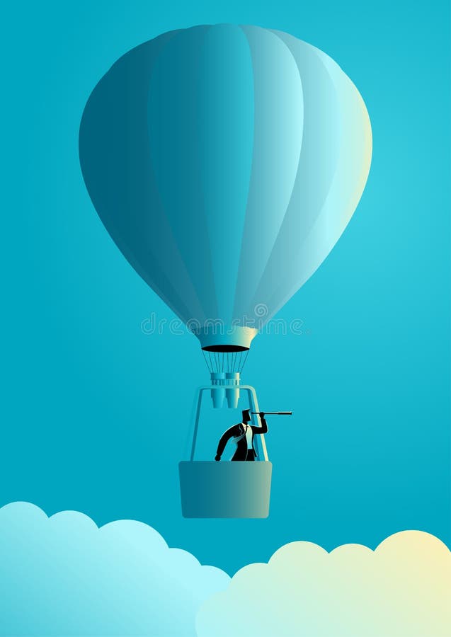 Businessman on air balloon using telescope