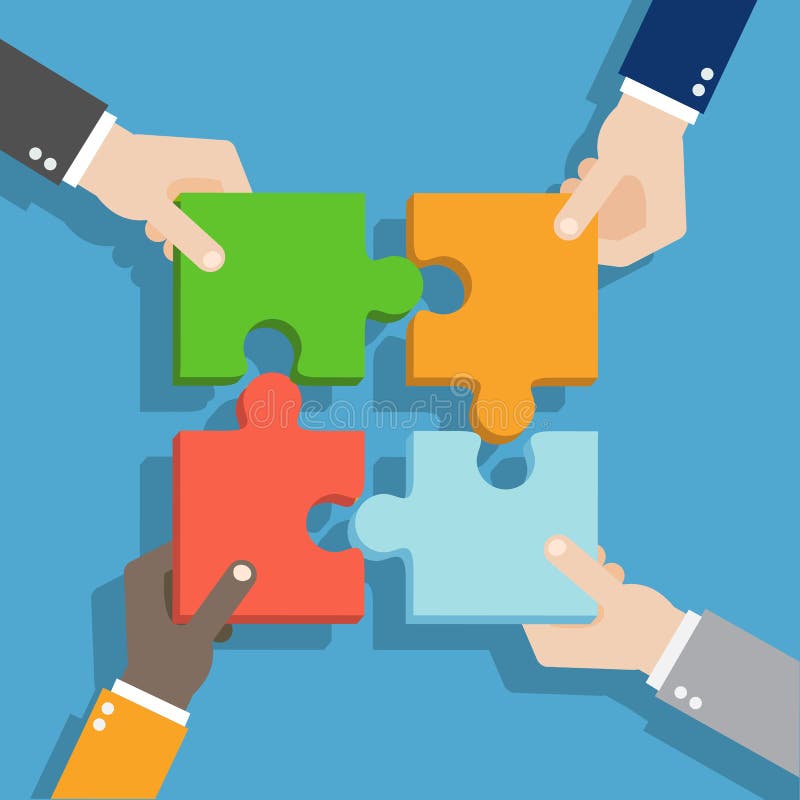 Business concept teamwork. Solution,success, strategy and puzzle. Teamwork concept. Hands holding puzzle. Pieces together. royalty free illustration Business concept teamwork. Solution,success, strategy and puzzle. Teamwork concept. Hands holding puzzle. Pieces together. royalty free illustration