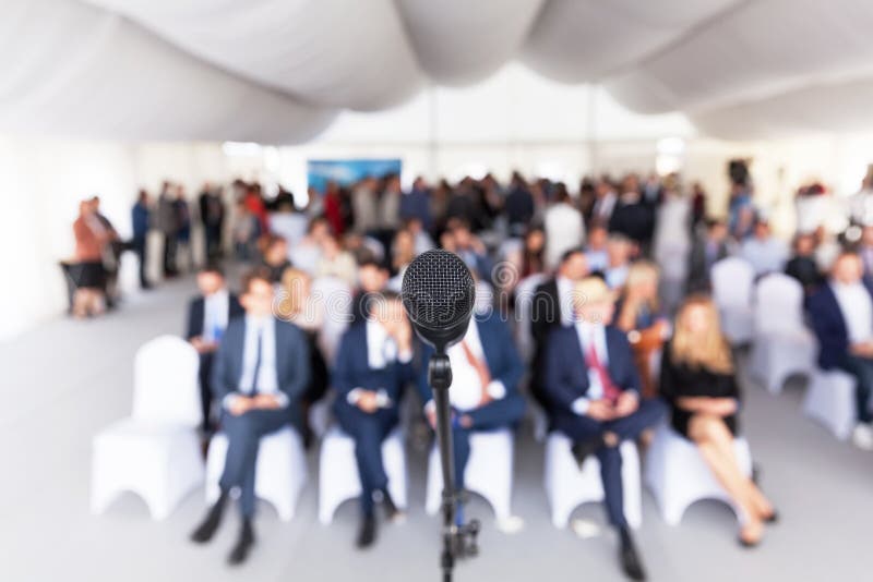 Business conference. Corporate presentation. Microphone.