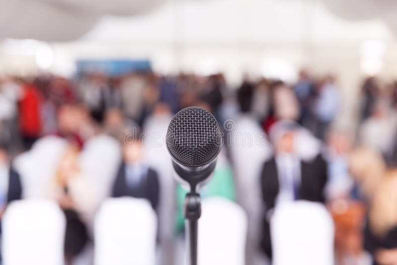 Business conference. Microphone. Corporate presentation.