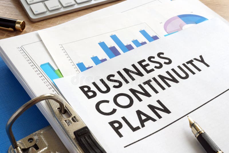 Business continuity plan in a folder. stock photo