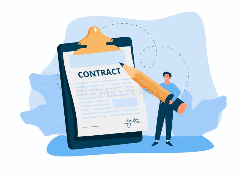 Business Contract Illustration. Character Signing Legal Document