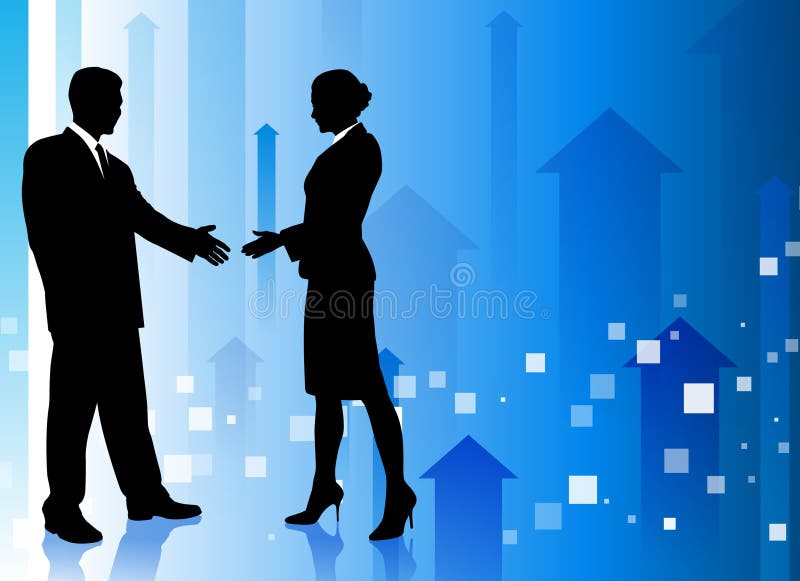 Business couple on Blue Arrow Background