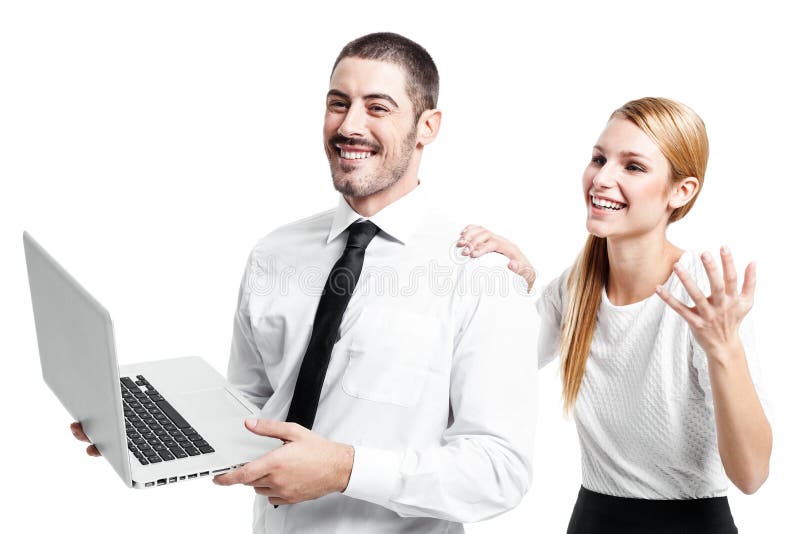Business Couple with a Modern Laptop stock photography