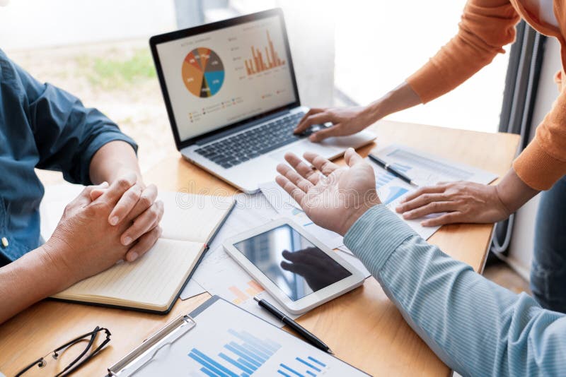 Business creative coworkers team Meeting Discussing showing the results chart and graph Work stock photos Business creative coworkers team Meeting Discussing showing the results chart and graph Work stock photos