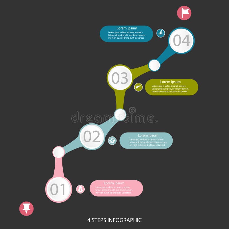 Business data infographic element, process chart with 4 steps, vector and illustration, infographics, design, template, diagram, icon, abstract, concept, report, circle, information, layout, presentation, symbol, background, banner, elements, label, timeline, brochure, technology, number, web, options, visualization, workflow, collection, analytics, computer, four