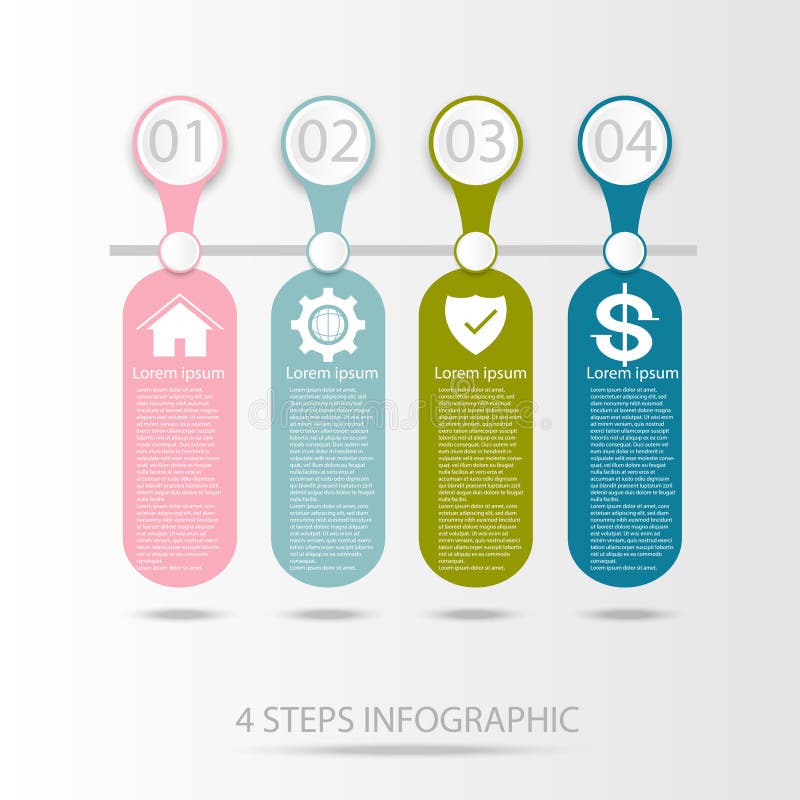Business data infographic element, process chart with 4 steps, vector and illustration, infographics, design, template, diagram, icon, abstract, concept, report, circle, information, layout, presentation, symbol, background, banner, elements, label, timeline, brochure, technology, number, web, options, visualization, workflow, collection, analytics, computer, four