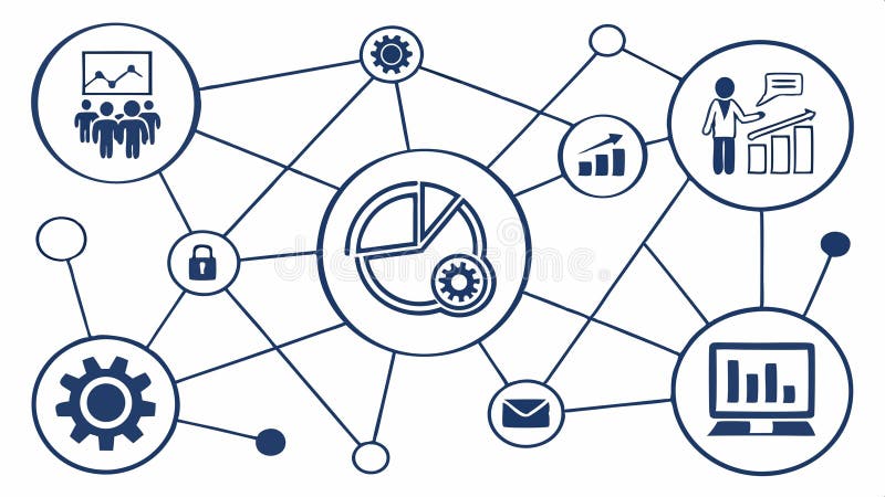 Business data network, data management, business analytics, data flow vector design Generative AI vector illustration