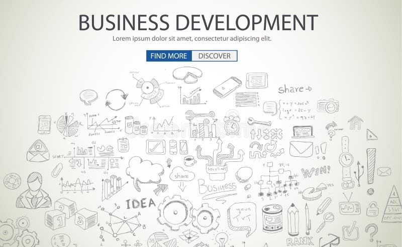 Business Development concept wih Doodle design style :finding solution, brainstorming, creative thinking. Modern style illustration for web banners, brochure and flyers.