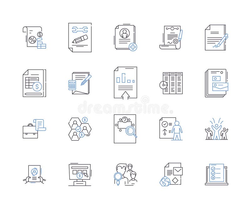 Business Documents Outline Icons Collection. Contracts, Policies