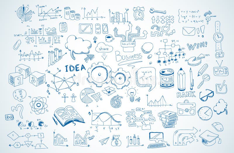 Business doodles Sketch set : infographics elements isolated, vector shapes. stock illustration Business doodles Sketch set : infographics elements isolated, vector shapes. stock illustration