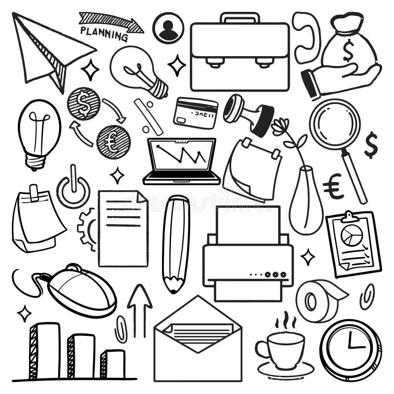 Set de desen pentru domenii esențiale de activitate. colectarea diverselor obiecte și simboluri royalty free illustration