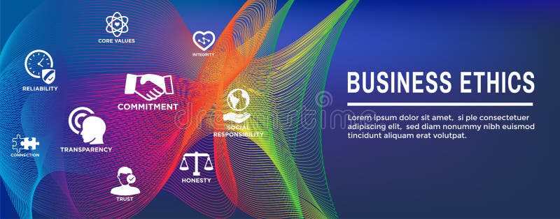 Business Ethics Web Banner and Icon Set with Honesty, Integrity, Commitment, and Decision