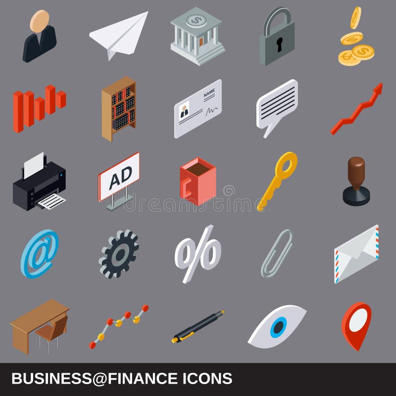 Business and finance flat isometric icons royalty free illustration Business and finance flat isometric icons royalty free illustration
