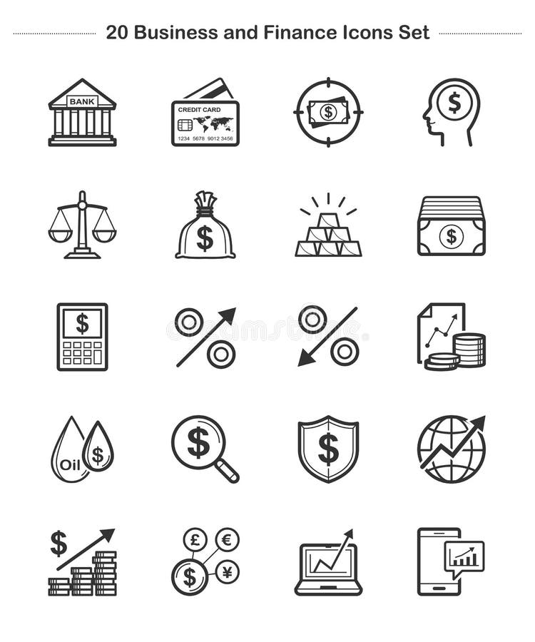 Business Finance Icons Set, Line Thickness Icons Stock Vector ...
