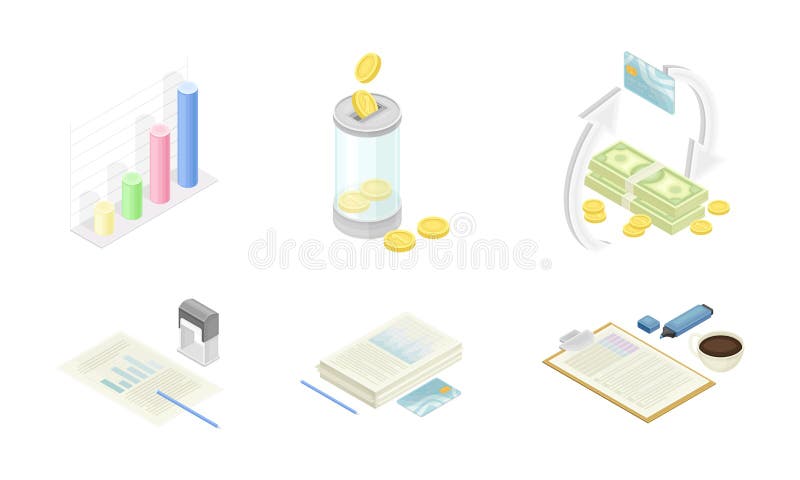 Business and finance objects set. Financial analysis, planning and strategy vector illustration vector illustration