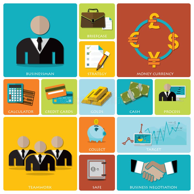 Business And Financial Flat Icon Set vector illustration