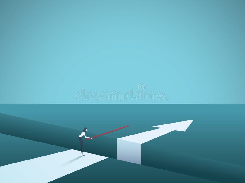 Business finding solution vector concept with woman building bridge. Symbol of creativity, technology, overcoming stock illustration