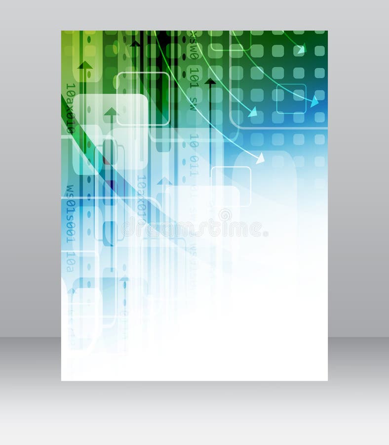 Business flyer template with abstract technological pattern, square and arrows vector illustration