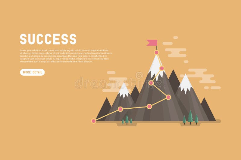 Business goal success concept infographic. Flag on the top of mountain. royalty free illustration Business goal success concept infographic. Flag on the top of mountain. royalty free illustration