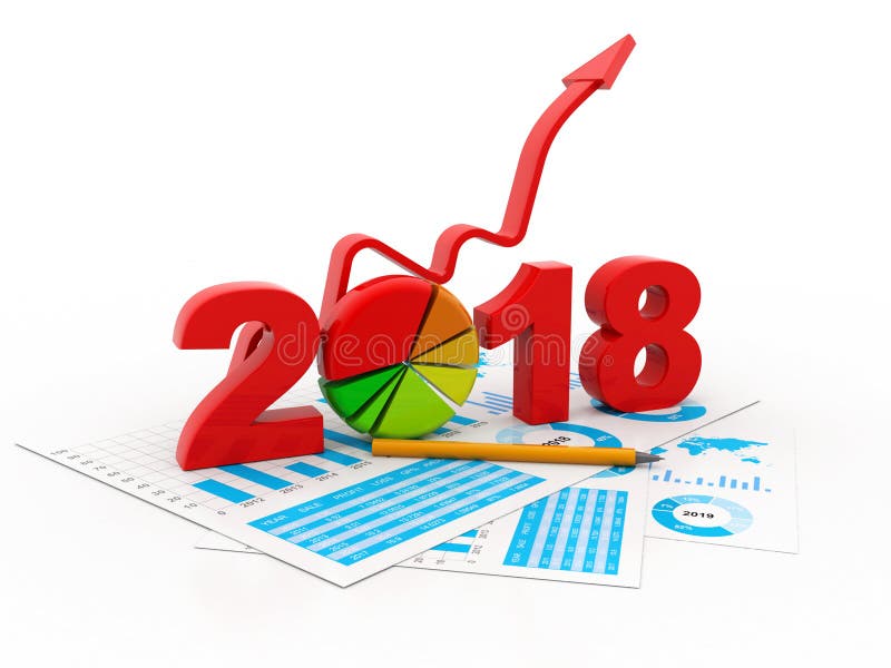 Business graph with arrow up and 2018 symbol, represents growth in the new year 2018 stock illustration Business graph with arrow up and 2018 symbol, represents growth in the new year 2018 stock illustration