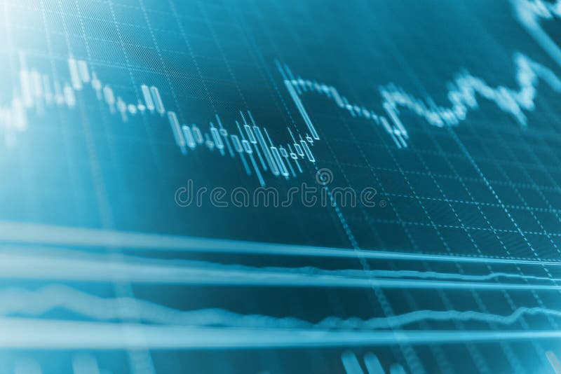 Business graph with arrows tending downwards. Blue screen of finance data. Finance background data graph. royalty free stock image