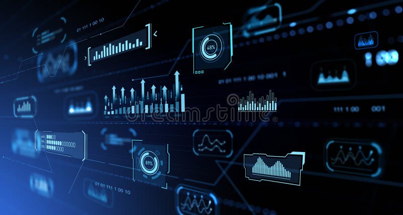 Digital business data dashboard, glowing chart with indicators. Internet marketing, KPI and financial analysis. Concept of research, infographic and statistics. 3D rendering illustration. Glowing analytics stock images, royalty-free photos and pictures