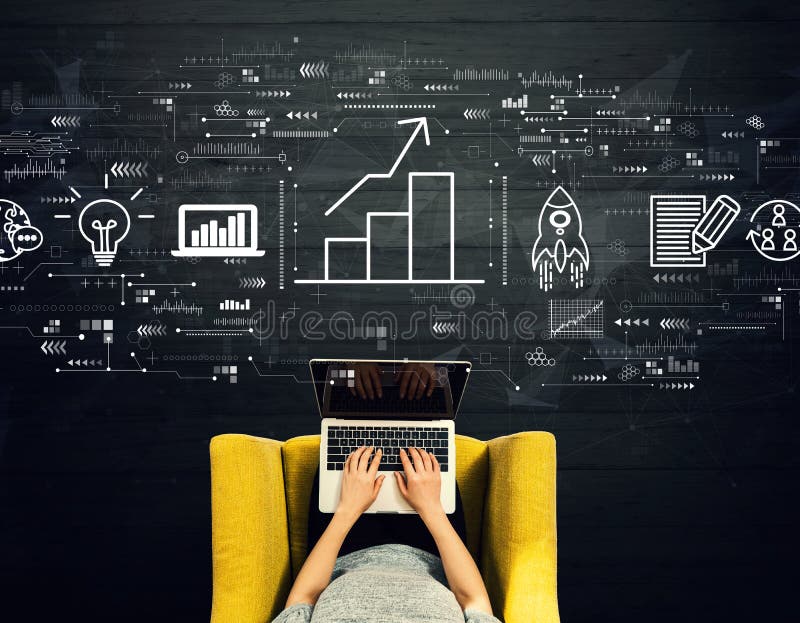 Business growth analysis with person using a laptop royalty free stock photography Business growth analysis with person using a laptop royalty free stock photography