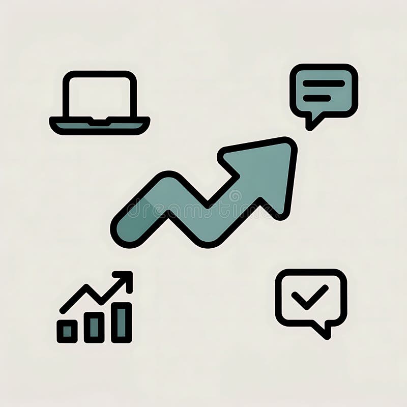 Business Growth Concept with Laptop, Communication & Charts vector illustration