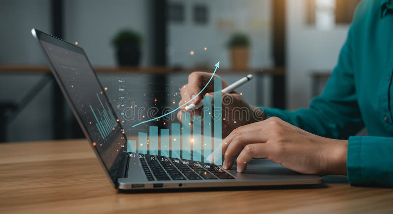 Business Growth Strategy: Analyzing Data & Achieving Success with Digital Tools stock photo