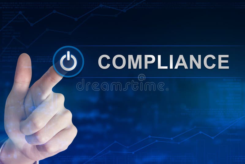 Business hand clicking compliance button stock image Business hand clicking compliance button stock image