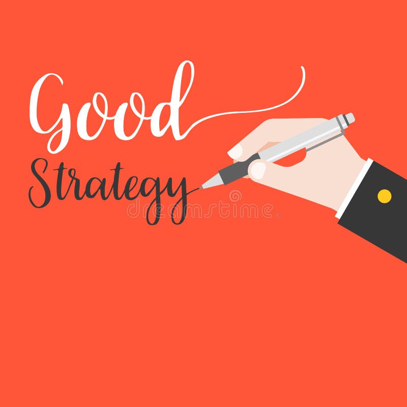 Business hand holding pen writing words good strategy hand lettering on red background stock illustration Business hand holding pen writing words good strategy hand lettering on red background stock illustration