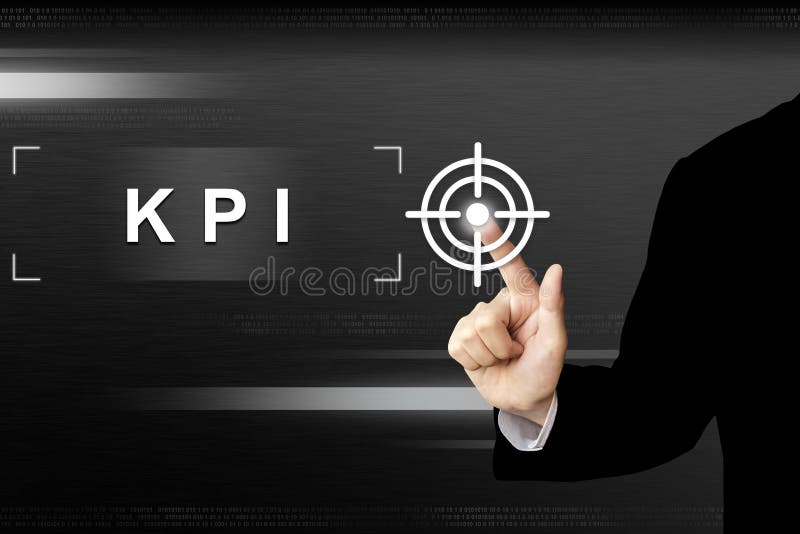 Business hand pushing key performance indicator or KPI button on royalty free stock photo