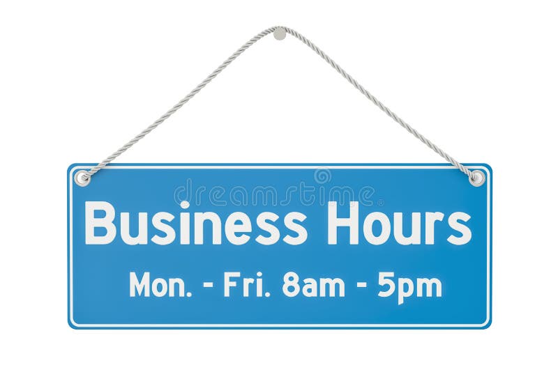 Business Hours Hanging Sign, 3D Rendering Stock Illustration
