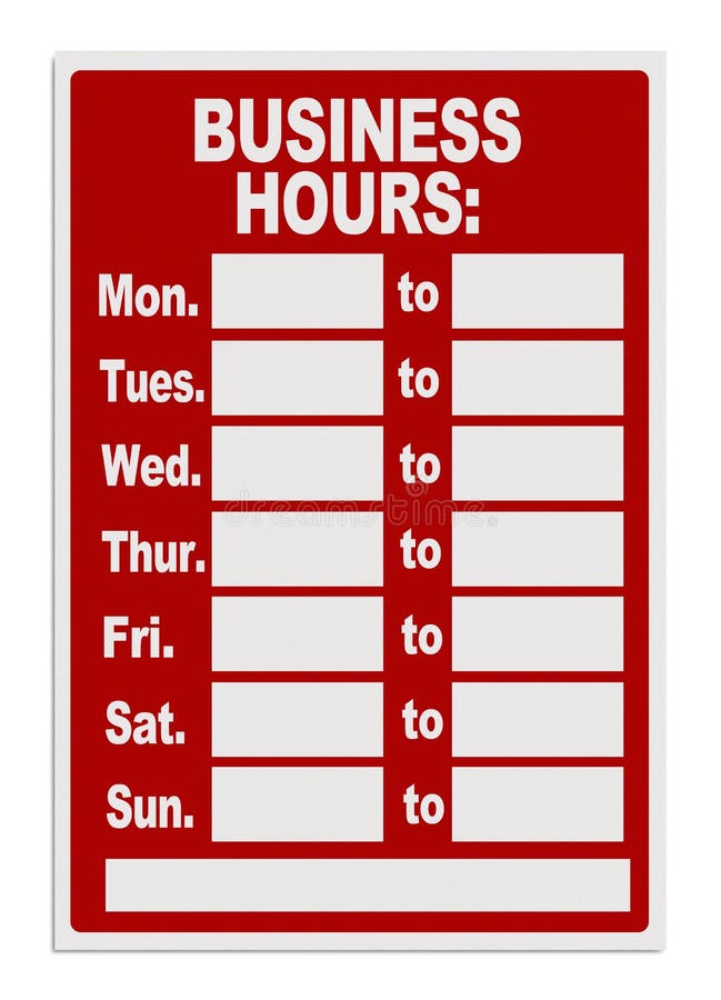 Printable Business Hours Sign Template