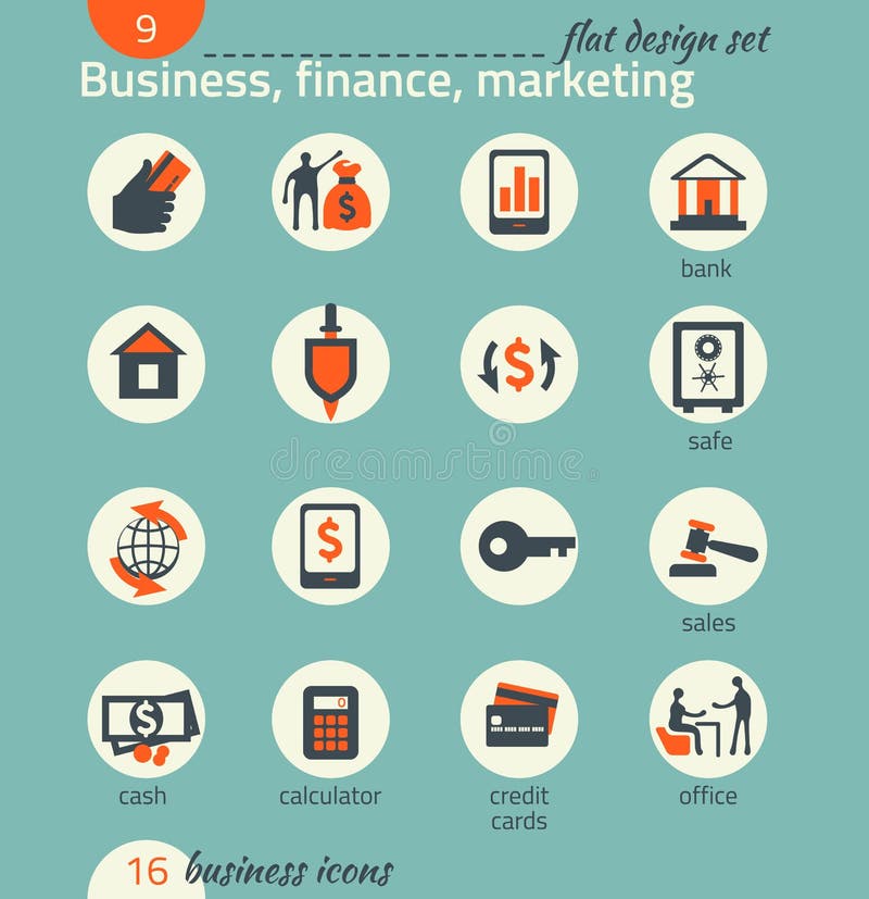 Business icon set. Software and web development, marketing, e-commerce. Flat design royalty free illustration Business icon set. Software and web development, marketing, e-commerce. Flat design royalty free illustration