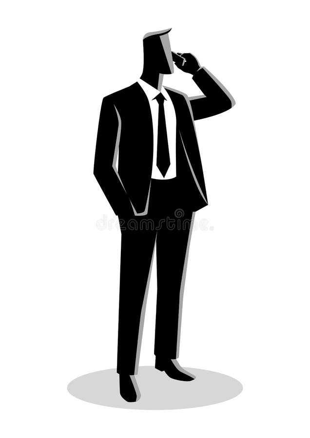 Businessman in formal suit standing while on phone vector illustration Businessman in formal suit standing while on phone vector illustration