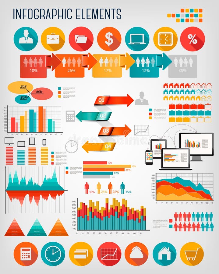 Business info graphics flat template set