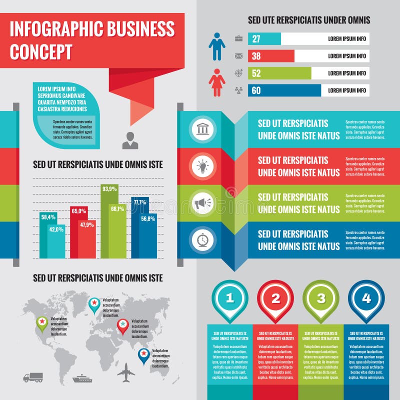 Business infographic concept layout in flat design style for presentation, booklet, website and other design projects. stock illustration