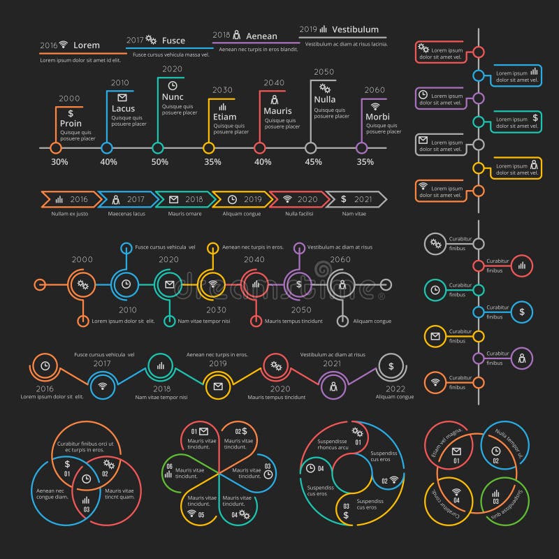 Business infographic elements collection vector timelines and charts for presentation booklet royalty free illustration Business infographic elements collection vector timelines and charts for presentation booklet royalty free illustration