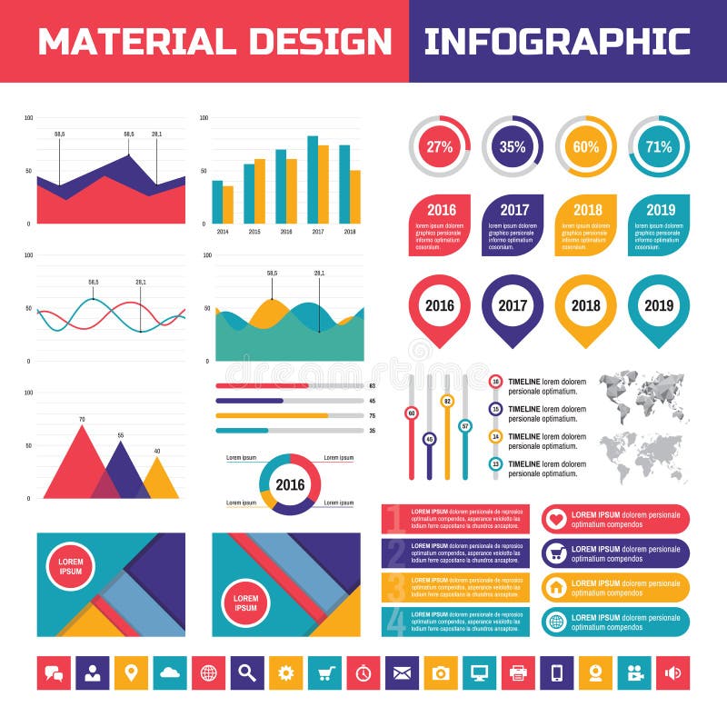 Business infographic vector set in material design style. Business infographics elements. Infographic in flat style design. vector illustration