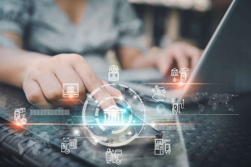 Business Internet Banking and Technology Digital Artificial Intelligence for Business Finance. Global Bank Service and Technology royalty free stock photo