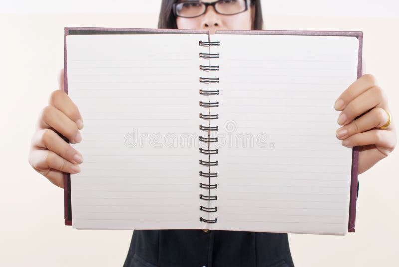 Business Lady show blank notebook. stock photos
