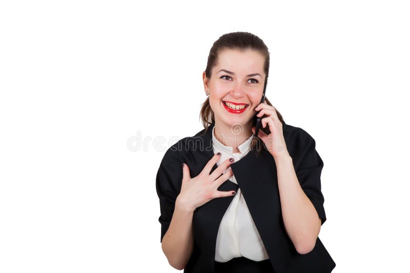 Business Lady Talking Over Mobile Phone, Smiling Happily Stock Photo ...
