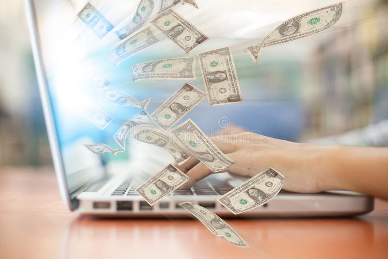 Business a laptop online business making money dollar bills stock photos Business a laptop online business making money dollar bills stock photos