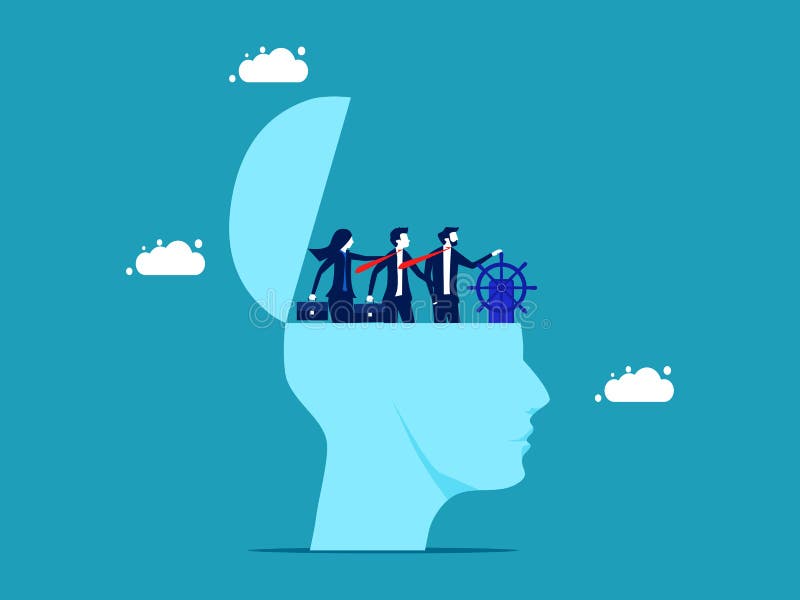 Business Leaders. Businessman Controls the Steering Wheel on Head Stock