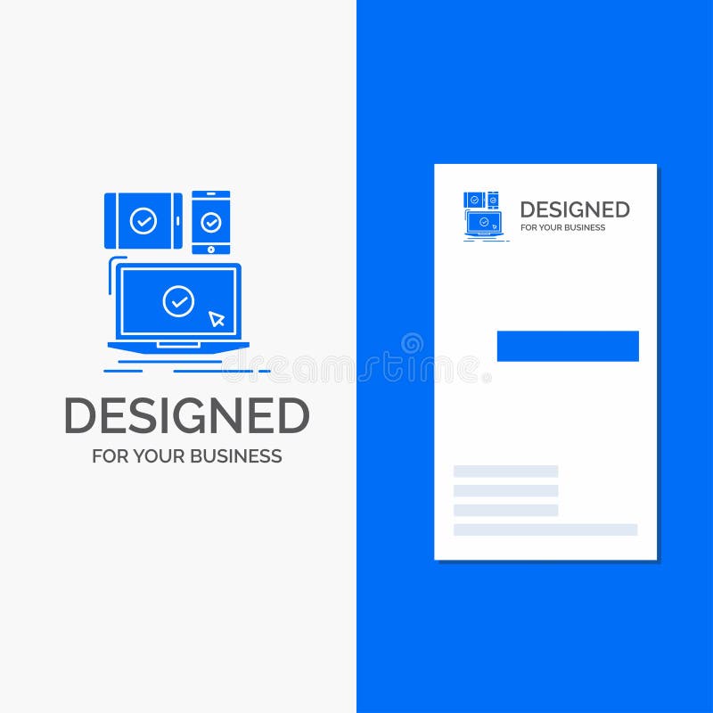 Business Logo for computer, devices, mobile, responsive, technology. Vertical Blue Business / Visiting Card template royalty free illustration Business Logo for computer, devices, mobile, responsive, technology. Vertical Blue Business / Visiting Card template royalty free illustration