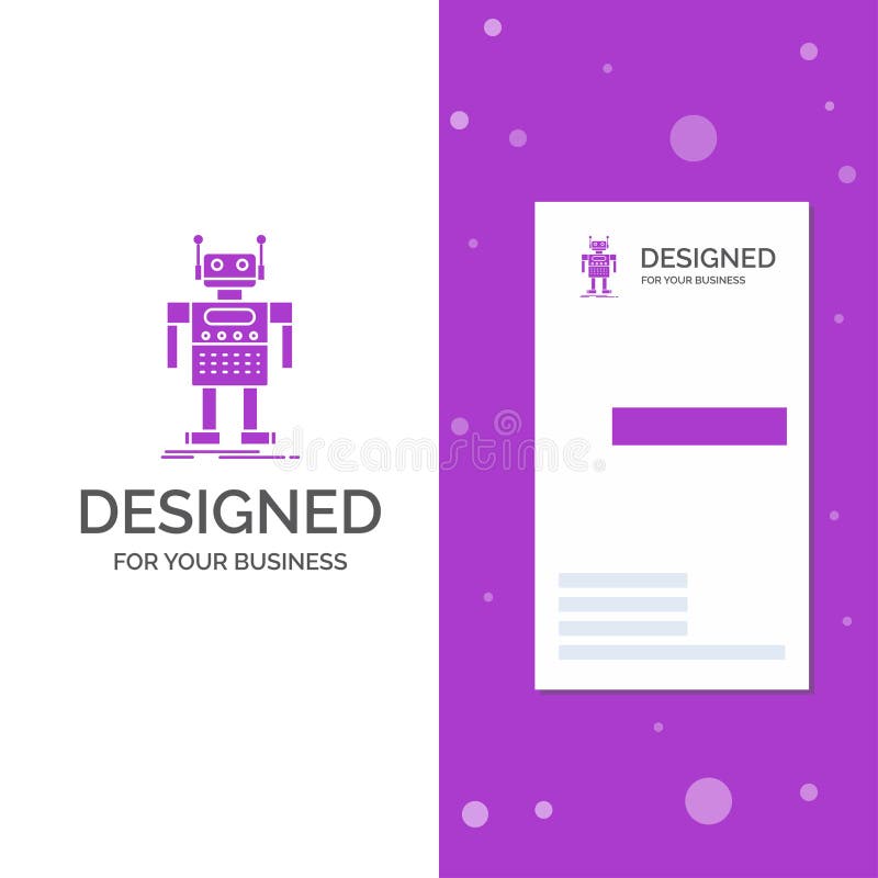 Business Logo for robot, Android, artificial, bot, technology. Vertical Purple Business / Visiting Card template. Creative stock illustration
