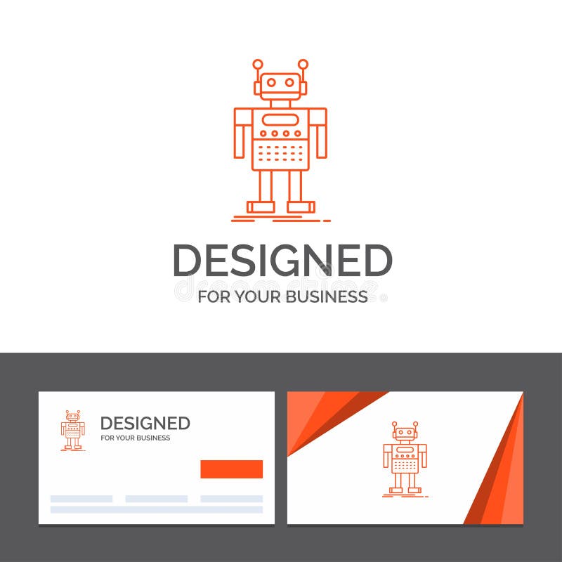 Business logo template for robot, Android, artificial, bot, technology. Orange Visiting Cards with Brand logo template stock illustration
