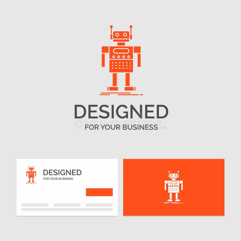Business logo template for robot, Android, artificial, bot, technology. Orange Visiting Cards with Brand logo template royalty free illustration